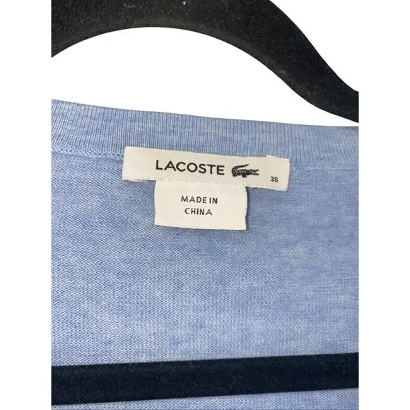 Lacoste Vneck Sweater Blue Crocodile Logo Long Sleeve 36 100% Cotton - Picture 4 of 8